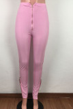 Apricot White Black Green Pink Apricot Orange purple Polyester Zipper Fly High Solid Zippered Boot Cut Pants Bottoms
