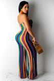 Multi-color Casual Fashion Striped Asymmetrical bandage Sleeveless Wrapped Jumpsuits