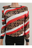 Red and white Street Patchwork Two Piece Suits Print pencil Long Sleeve