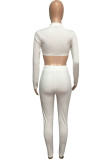 White Fashion Street SportswearSolid Pullovers Half A Turtleneck Two Pieces