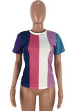 Multi-color Polyester O Neck Short Sleeve Print Patchwork Tees & T-shirts