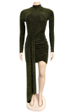 Red Sexy Patchwork Sequins Half A Turtleneck Irregular Dress Dresses