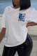 White Fashion Casual Print Basic O Neck Tops