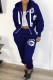 Deep Blue Fashion Casual Print Basic Hooded Collar Long Sleeve Two Pieces