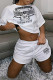 White Fashion Casual Print Basic O Neck Short Sleeve Two Pieces