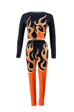 Black Casual Print Patchwork O Neck Long Sleeve Two Pieces