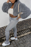 Grey Fashion Casual Solid Cardigan Outerwear