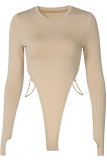 Khaki Sexy Solid O Neck Regular Bodysuits