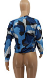 Red Sexy Print Camouflage Print O Neck Mid Waist Tops