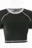 Black Casual Solid Patchwork O Neck Tops