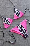 Pink Sexy Patchwork Print Leopard Bandage Patchwork Swimwears