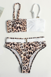 White Sexy Leopard Split Joint Swimwears