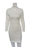 Grey Sexy Solid Patchwork Turtleneck Wrapped Skirt Dresses