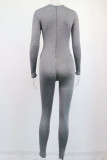 Grey Sexy Solid Patchwork O Neck Jumpsuits