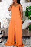 Orange Fashion Casual Solid Basic O Neck Regular Jumpsuits