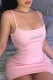 Pink Sexy Hot Drilling Split Joint Spaghetti Strap Pencil Skirt Dresses
