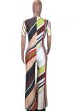 Multi-color Polyester Casual Fashion Striped Print Slim fit Geometric Straight Two-piece Pants Set