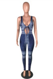 Blue Fashion Sexy Strap Design V Neck Skinny Jumpsuits