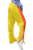 Black Blue Yellow Elastic Fly Mid Patchwork Solid Loose Pants Bottoms