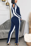 Green Casual Solid Zipper Collar Long Sleeve Two Pieces