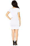 White Fashion Sexy Casual Sleeve Short Sleeves V Neck Slim Dress skirt Solid Draped Dresses