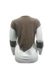 Brown Polyester O Neck Long Sleeve Patchwork Solid