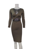 Red Sexy Solid Hollowed Out Split Joint V Neck Wrapped Skirt Dresses