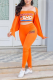 Tangerine Red Casual Print Letter Strapless Long Sleeve Two Pieces