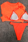 Orange Sexy Solid Mesh Swimwears
