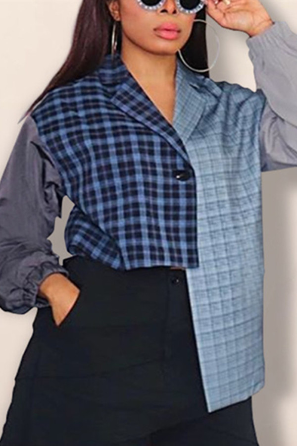 Multicolor Fashion Casual Patchwork Asymmetrical Turtleneck Tops