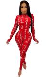 Red Fashion letter Print Polyester Long Sleeve O Neck