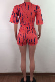Red Polyester Fashion Casual adult Ma'am Print Two Piece Suits pencil Short Sleeve Two Pieces