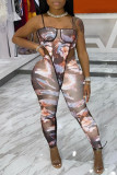 Multi-color Fashion Sexy Print Backless Spaghetti Strap Sleeveless Two Pieces