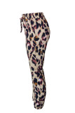Brown Sportswear Print Straight Mid Waist Bottoms