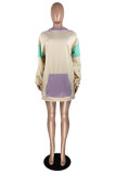 Cream White Fashion Casual Patchwork Basic Hooded Collar Long Sleeve Dresses