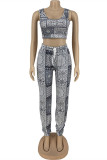 Pink Fashion Casual Print Basic U Neck Sleeveless Two Pieces