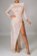 Apricot Sexy Hot Drilling Hollowed Out High Opening O Neck Evening Dress Dresses
