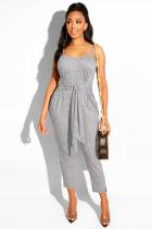 Light Gray Sexy Fashion Solid Patchwork Cotton Polyester Sleeveless Slip Jumpsuits