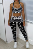 Red Sexy Casual Print Backless U Neck Sleeveless Two Pieces