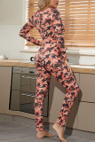 Camouflage Sexy Living Polyester Knitting Print Camouflage Print Buttons V Neck Skinny Jumpsuits