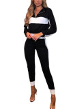 Black Fashion Casual adult Ma'am Patchwork Solid Two Piece Suits pencil Long Sleeve Two Pieces