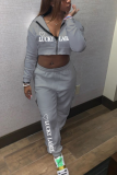 Blue Sportswear Print Letter Hooded Collar Long Sleeve Two Pieces
