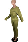 Green Fashion Sweet Solid Patchwork O Neck Long Sleeve Two Pieces