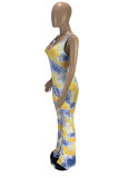 Multicolor Sexy Casual Print Tie Dye Backless U Neck Regular Jumpsuits