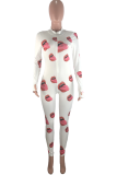 Red Casual Print Patchwork Zipper Collar Skinny Jumpsuits