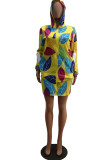 Yellow Elegant Print Hooded Collar Outerwear