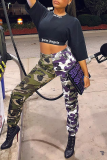 Army Green Casual Camouflage Print Patchwork Harlan High Waist Harlan Bottoms