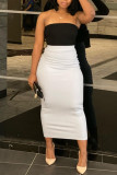 Black White Sexy Casual Solid Backless Strapless Sleeveless Two Pieces