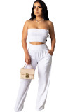 White Polyester Fashion Sexy Two Piece Suits Draped Solid Loose Sleeveless