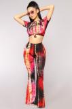 Red Print Mid Waist Two-piece suit